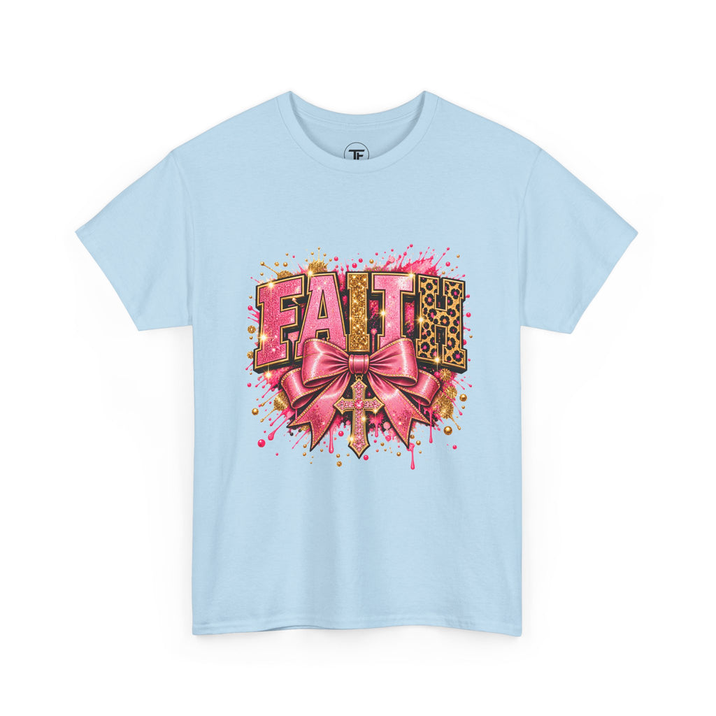 FAITH Leopard Bow T-Shirt Pink Faith Graphic Tee for Women & Girls product mockup