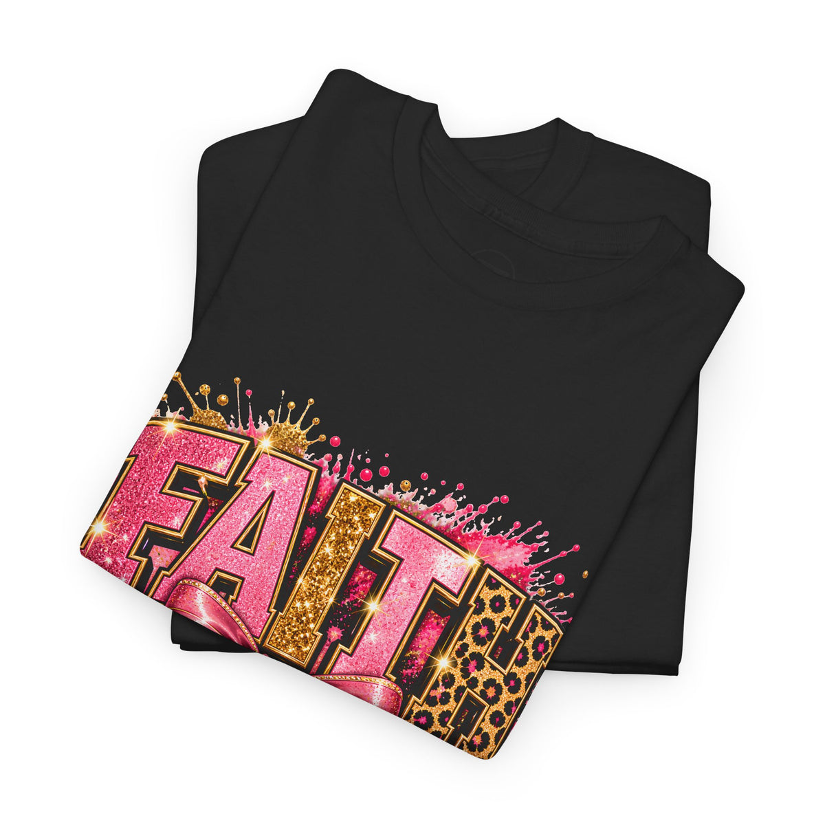 FAITH Leopard Bow T-Shirt Pink Faith Graphic Tee for Women & Girls product mockup