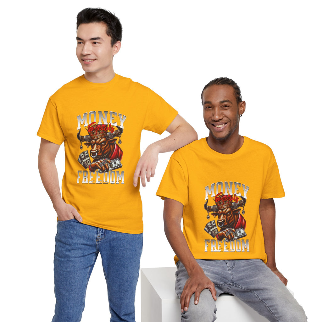 Money Over Freedom Graphic Tee — Bull with Cash Design