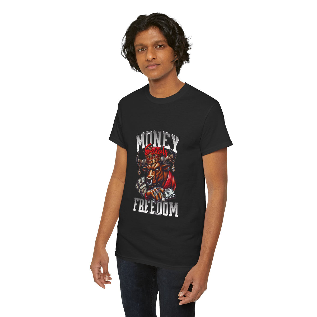Money Over Freedom Graphic Tee — Bull with Cash Design