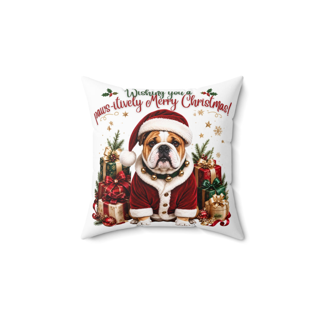 Christmas bulldog decorative throw pillow with Paws-tively Merry Christmas design