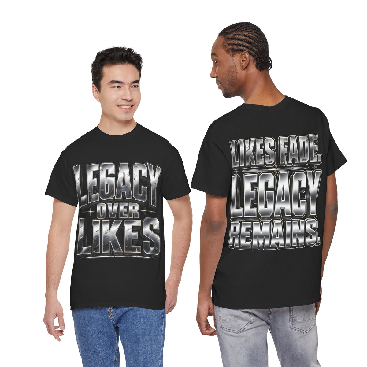 Legacy Over Likes chrome typography graphic T-shirt — additional product image