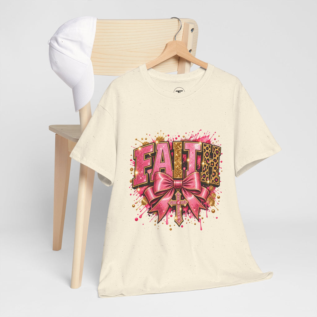 FAITH Leopard Bow T-Shirt Pink Faith Graphic Tee for Women & Girls product mockup
