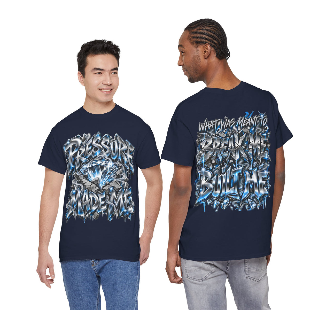 Pressure Made Me T-Shirt | Graffiti Script Blue Lightning Streetwear