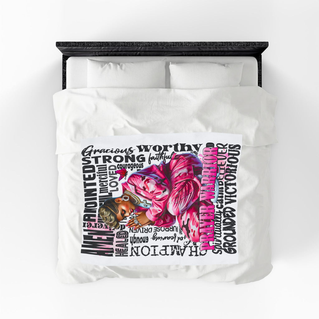 Prayer Warrior woman blanket | Christian faith scripture typography, pink praying figure