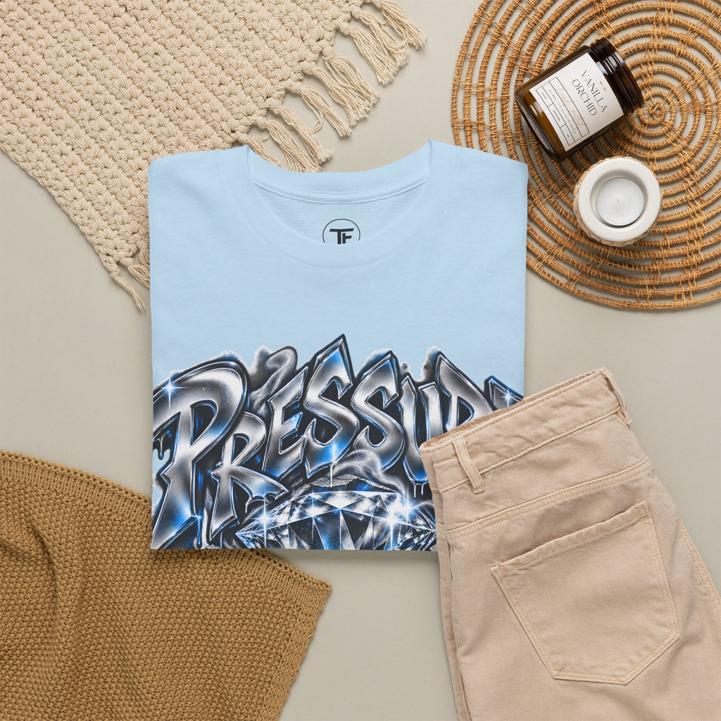 Pressure Made Me T-Shirt | Graffiti Script Blue Lightning Streetwear
