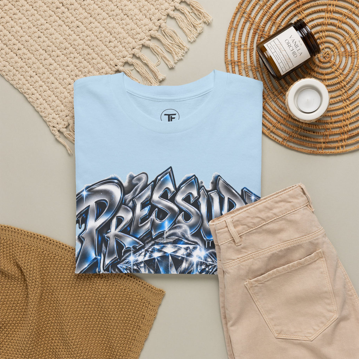 Pressure Made Me T-Shirt | Graffiti Script Blue Lightning Streetwear