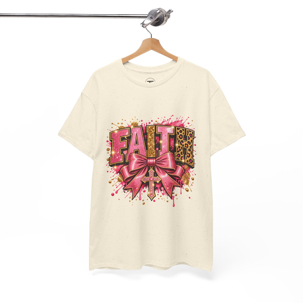 FAITH Leopard Bow T-Shirt Pink Faith Graphic Tee for Women & Girls product mockup