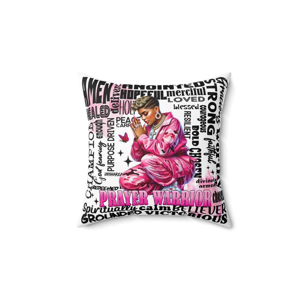 Prayer Warrior pink faith-inspired decorative throw pillow
