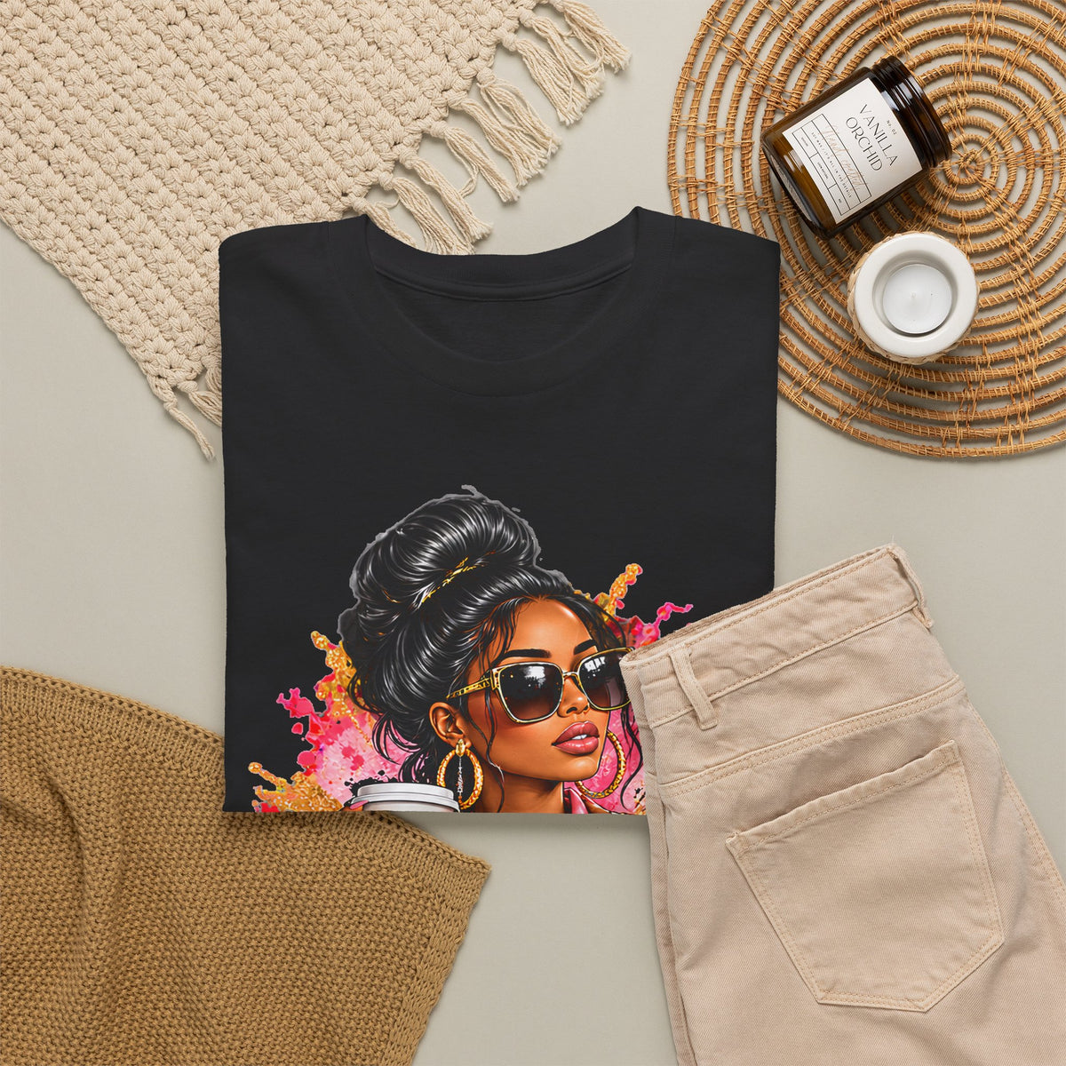 Coffee & Chic Tee Stylish Woman Graphic T-Shirt product mockup