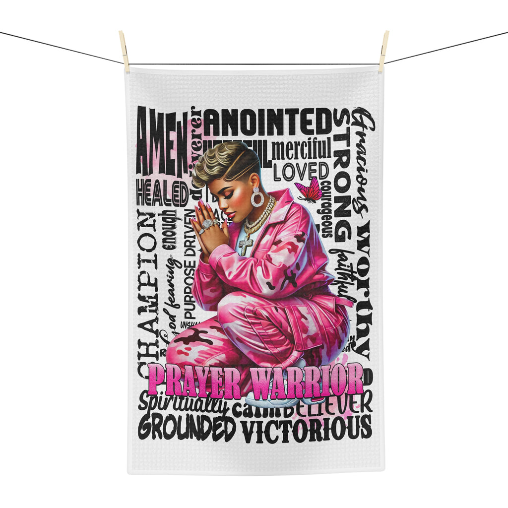Prayer Warrior pink Christian microfiber kitchen tea towel