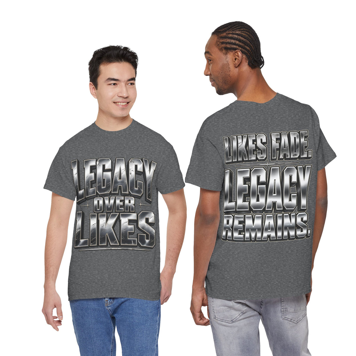 Legacy Over Likes chrome typography graphic T-shirt — product view 4