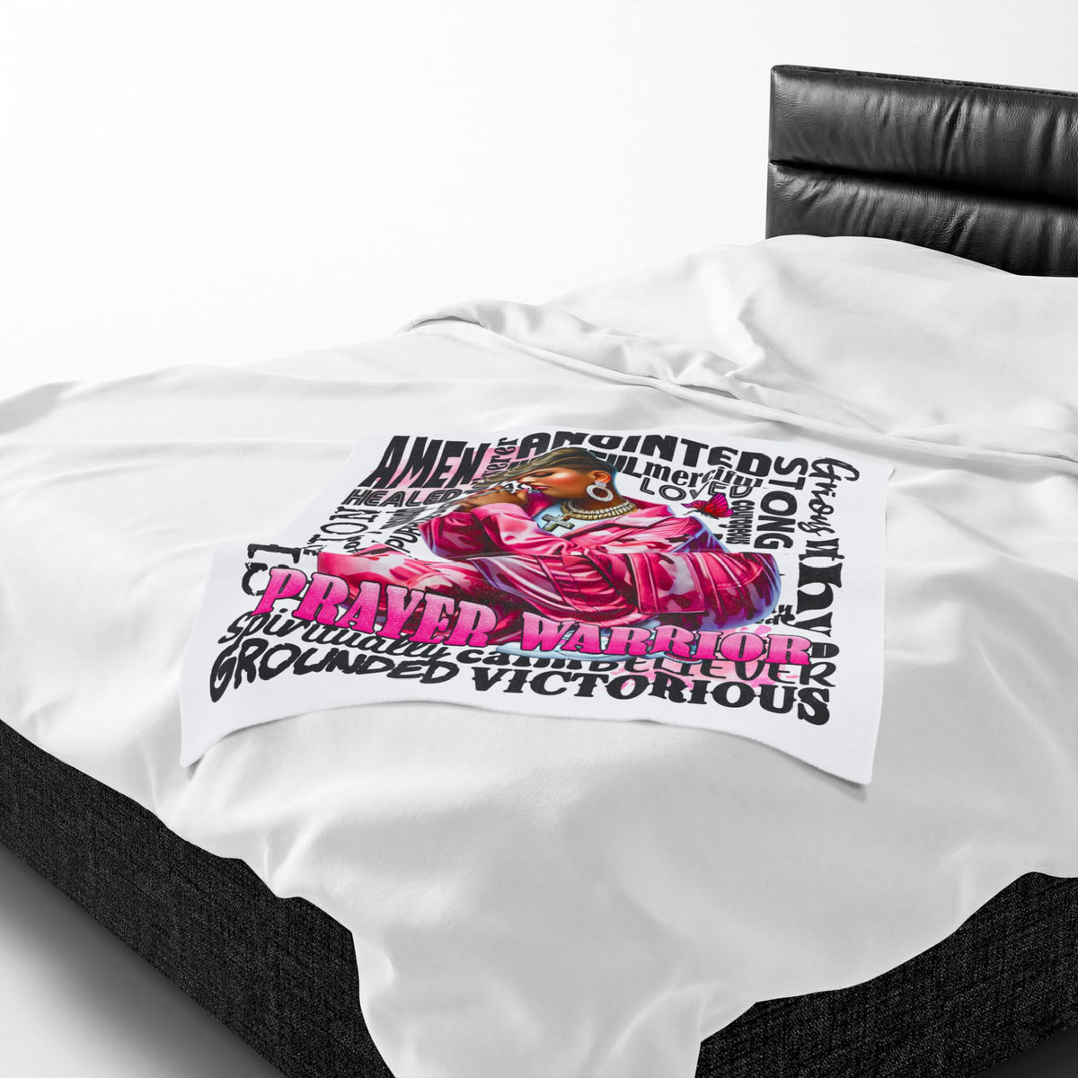 Prayer Warrior woman blanket | Christian faith scripture typography, pink praying figure