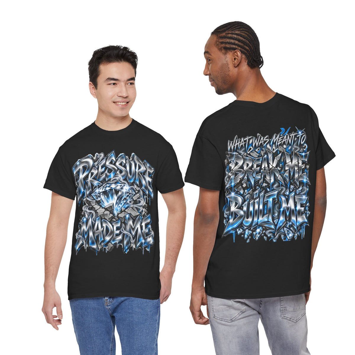 Pressure Made Me T-Shirt | Graffiti Script Blue Lightning Streetwear