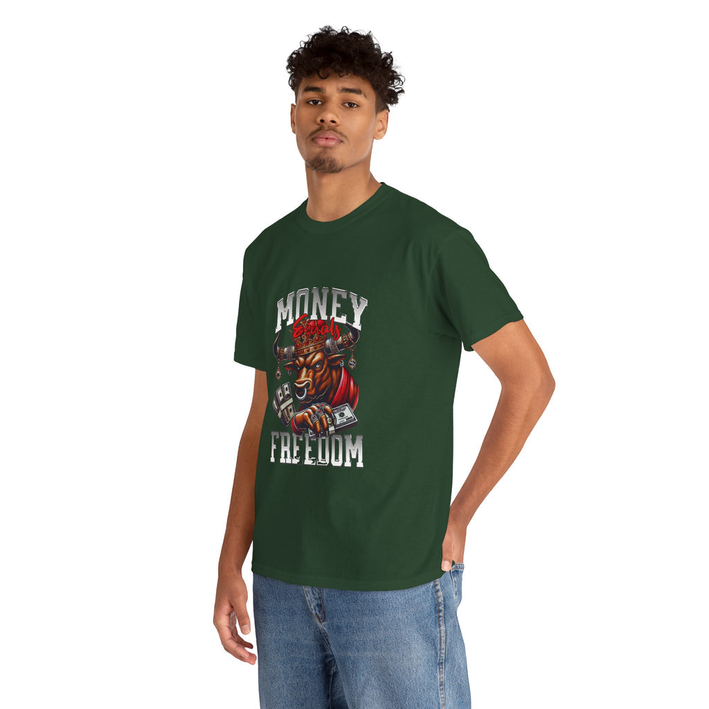 Money Over Freedom Graphic Tee — Bull with Cash Design