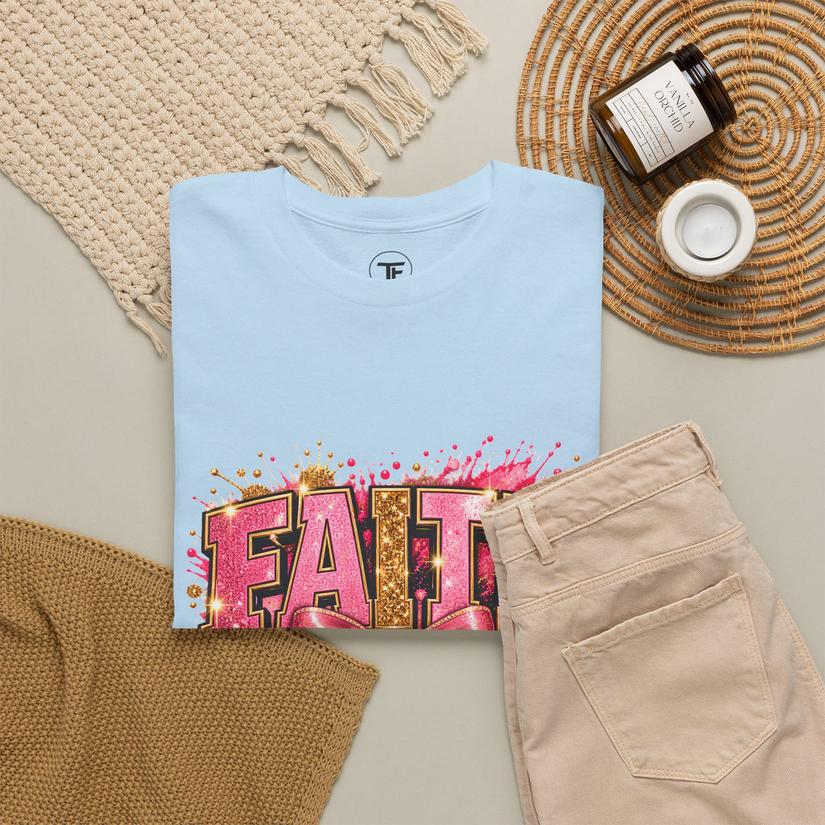 FAITH Leopard Bow T-Shirt Pink Faith Graphic Tee for Women & Girls product mockup