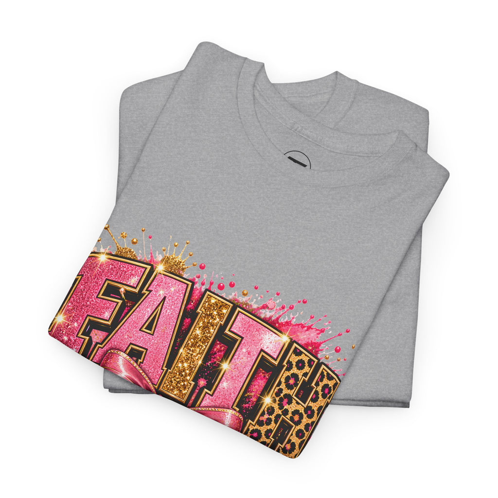 FAITH Leopard Bow T-Shirt Pink Faith Graphic Tee for Women & Girls product mockup