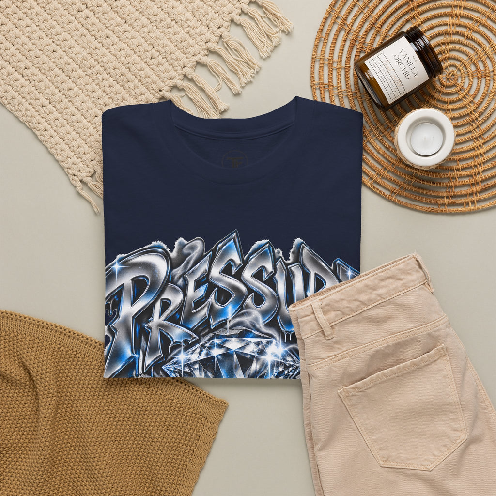 Pressure Made Me T-Shirt | Graffiti Script Blue Lightning Streetwear