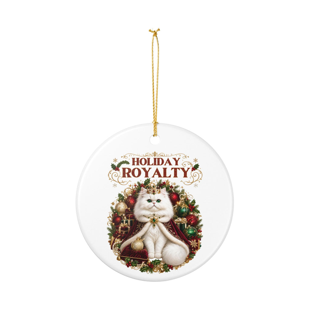 Holiday Royalty white cat ceramic Christmas tree ornament