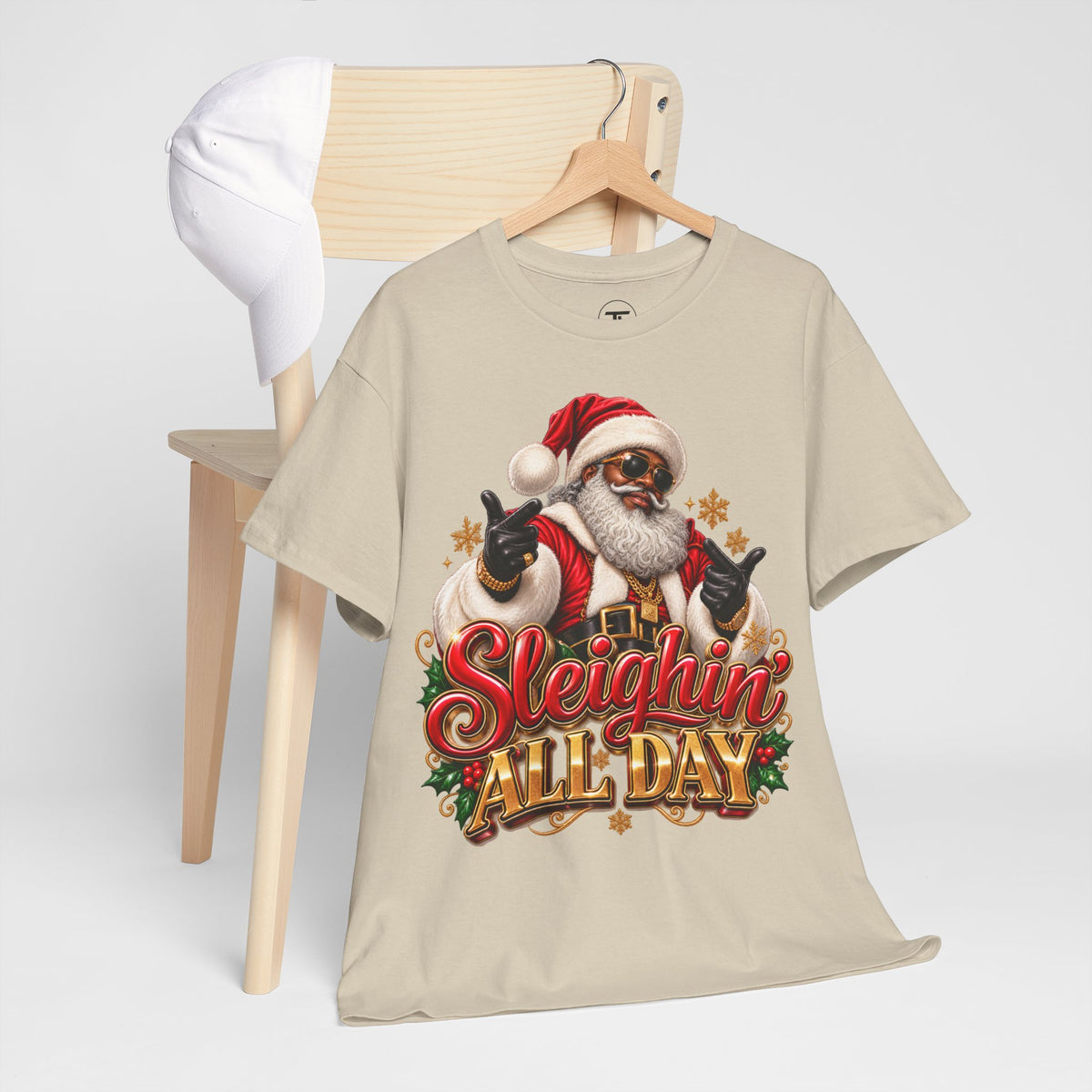 Sleighin’ All Day Santa Christmas T-Shirt | Funny Holiday Graphic Tee