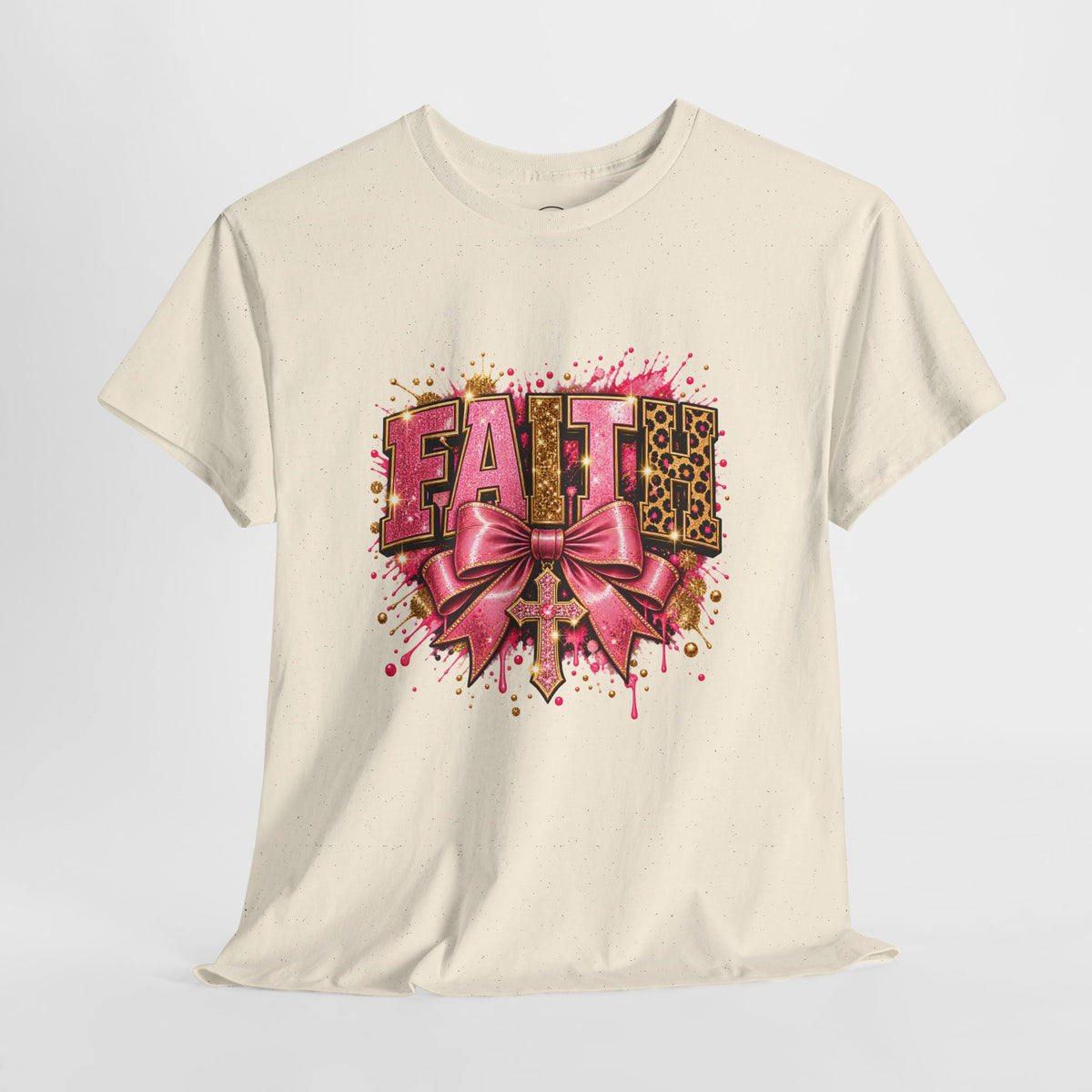 FAITH Leopard Bow T-Shirt Pink Faith Graphic Tee for Women & Girls product mockup