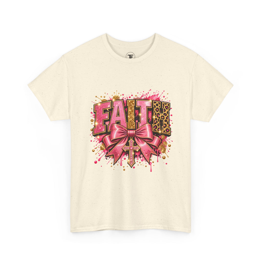 FAITH Leopard Bow T-Shirt Pink Faith Graphic Tee for Women & Girls product mockup