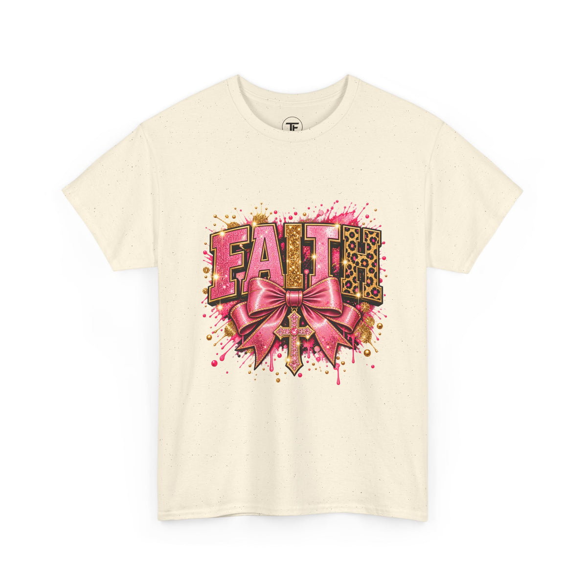 FAITH Leopard Bow T-Shirt Pink Faith Graphic Tee for Women & Girls product mockup