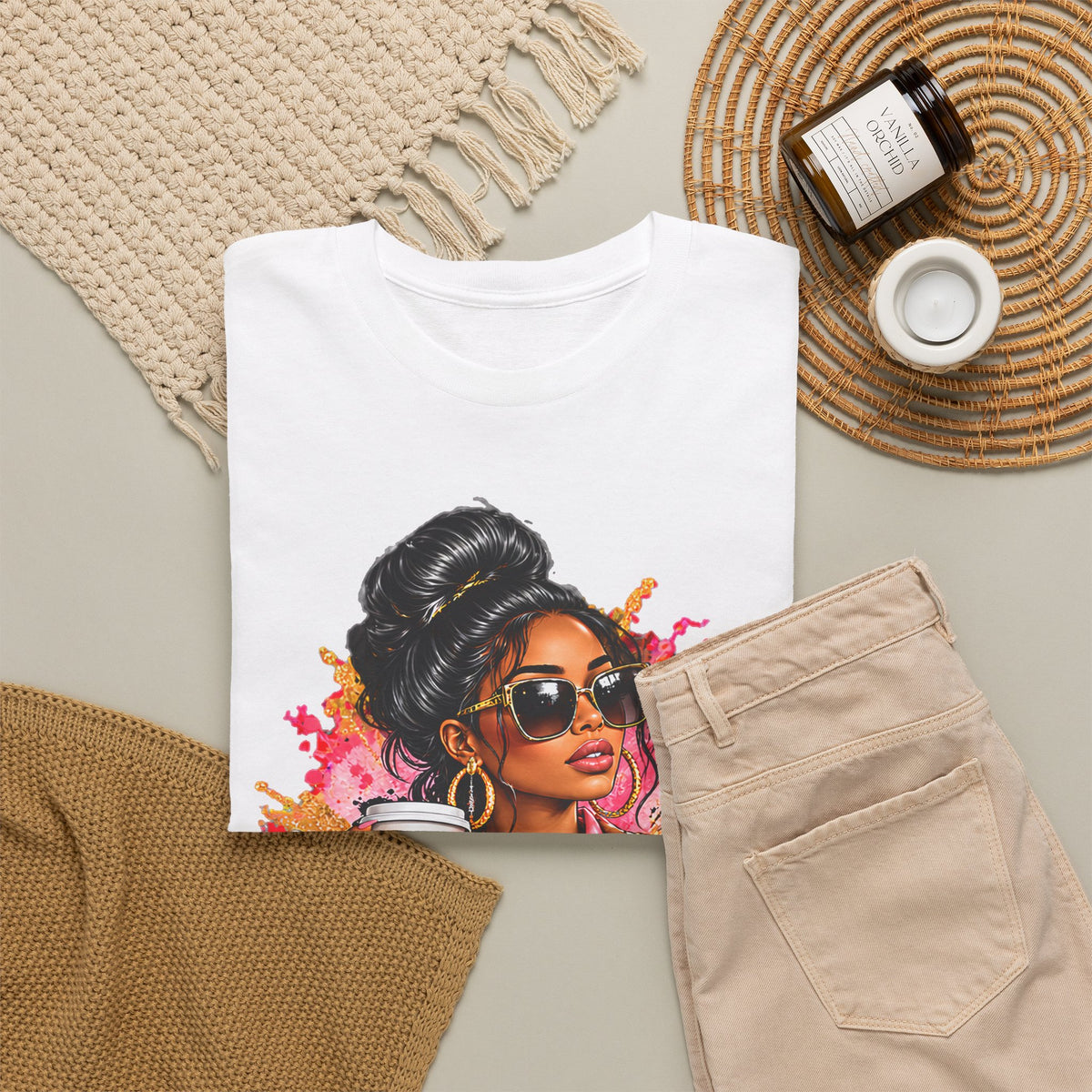 Coffee & Chic Tee Stylish Woman Graphic T-Shirt product mockup