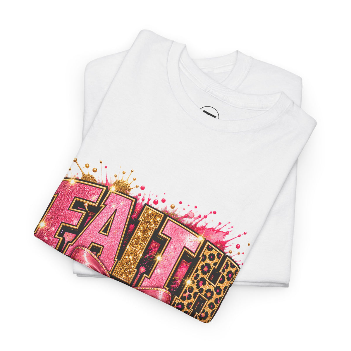 FAITH Leopard Bow T-Shirt Pink Faith Graphic Tee for Women & Girls product mockup