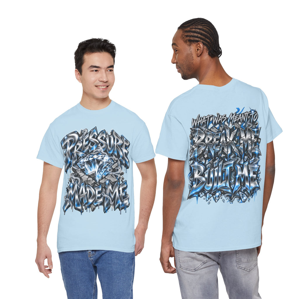 Pressure Made Me T-Shirt | Graffiti Script Blue Lightning Streetwear