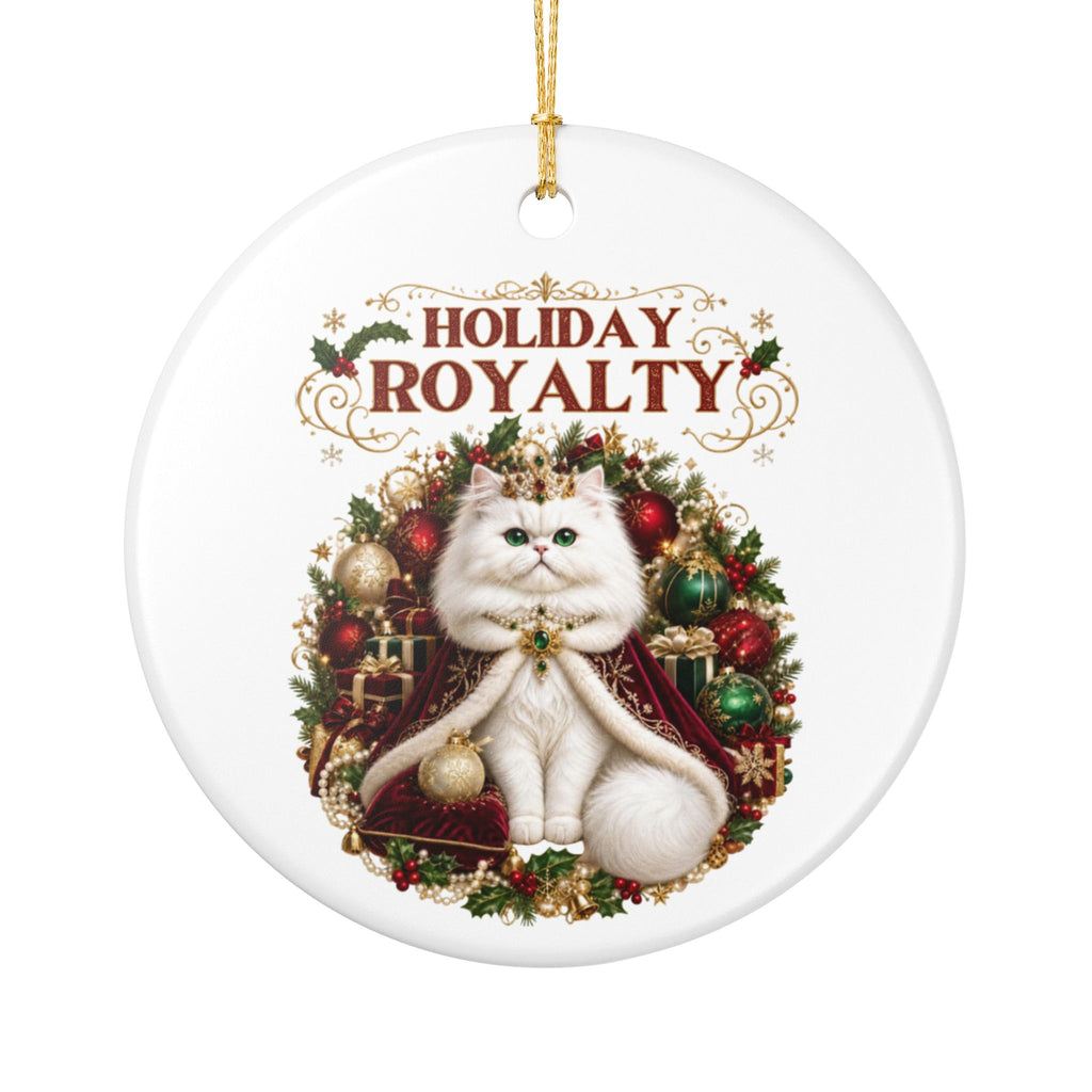 Holiday Royalty white cat ceramic Christmas tree ornament