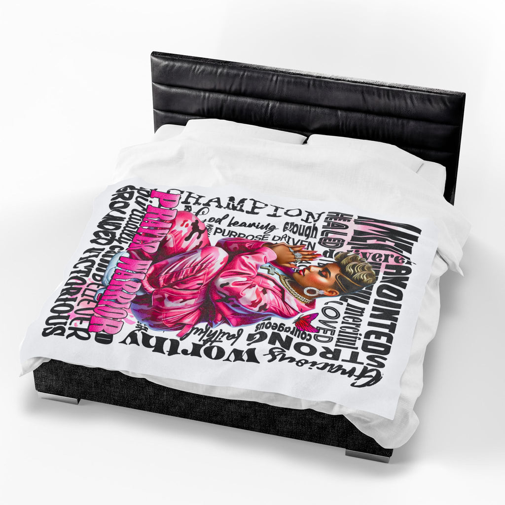 Prayer Warrior woman blanket | Christian faith scripture typography, pink praying figure