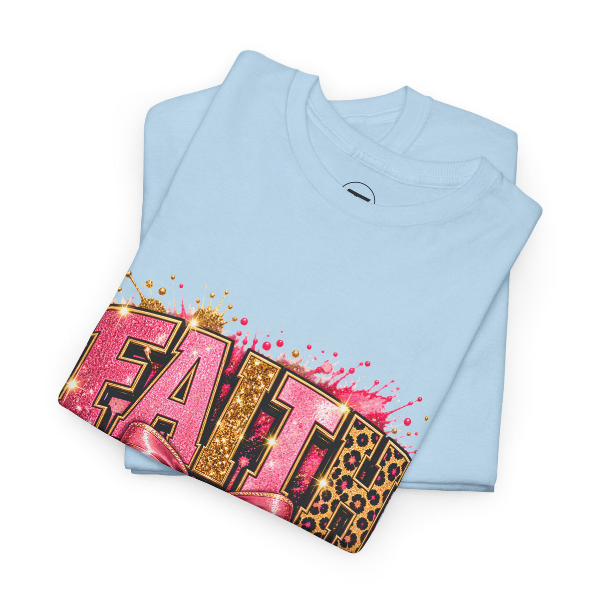 FAITH Leopard Bow T-Shirt Pink Faith Graphic Tee for Women & Girls product mockup