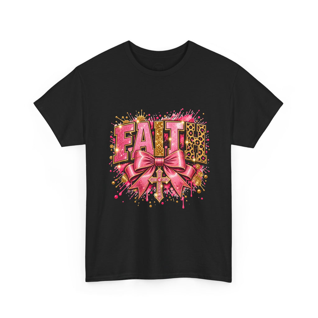 FAITH Leopard Bow T-Shirt Pink Faith Graphic Tee for Women & Girls product mockup