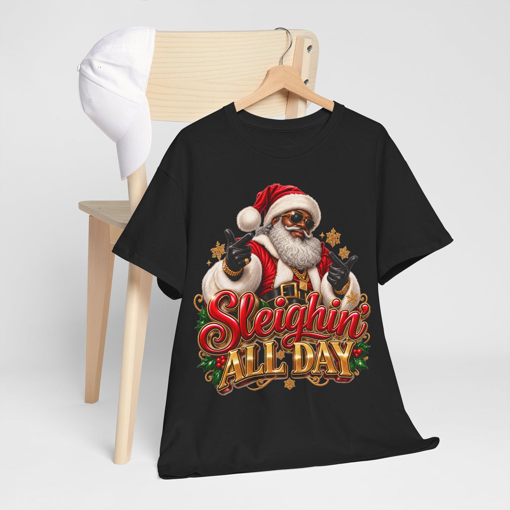 Sleighin’ All Day Santa Christmas T-Shirt | Funny Holiday Graphic Tee