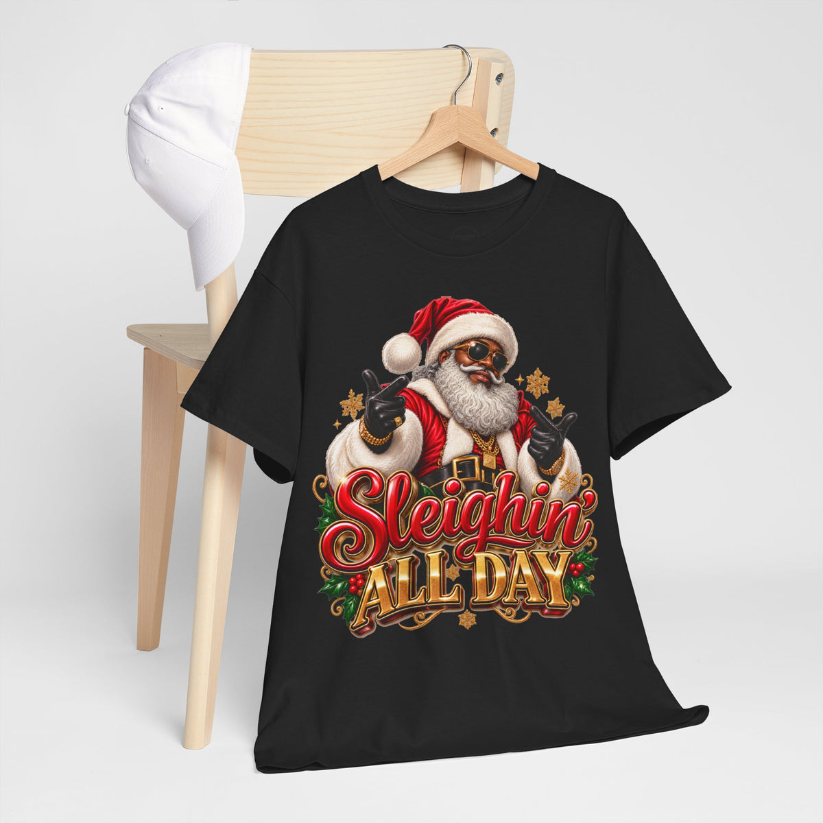 Sleighin’ All Day Santa Christmas T-Shirt | Funny Holiday Graphic Tee