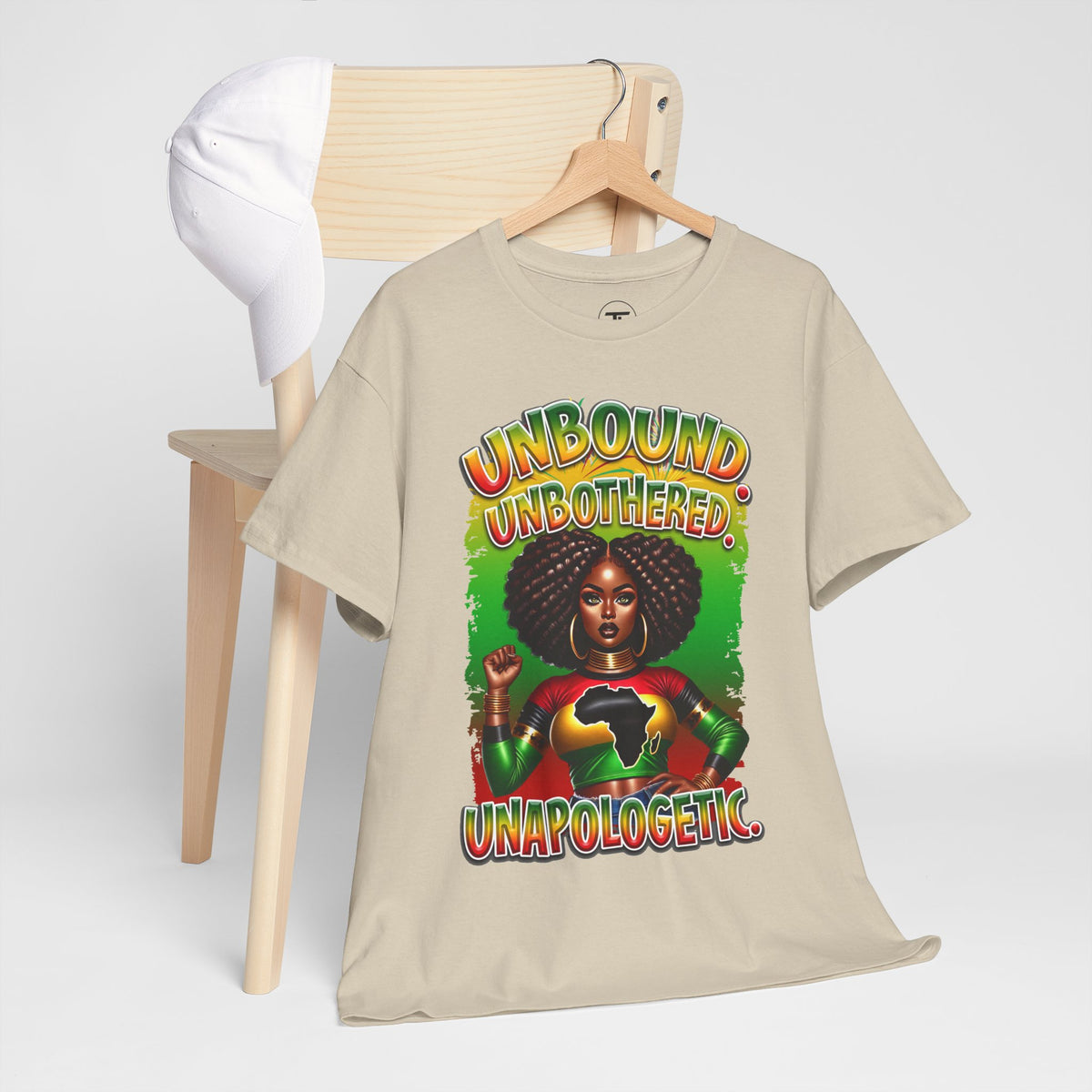Unbound Unbothered Unapologetic Afrocentric graphic T-shirt — alternate product mockup