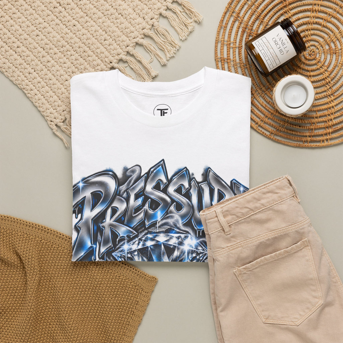 Pressure Made Me T-Shirt | Graffiti Script Blue Lightning Streetwear