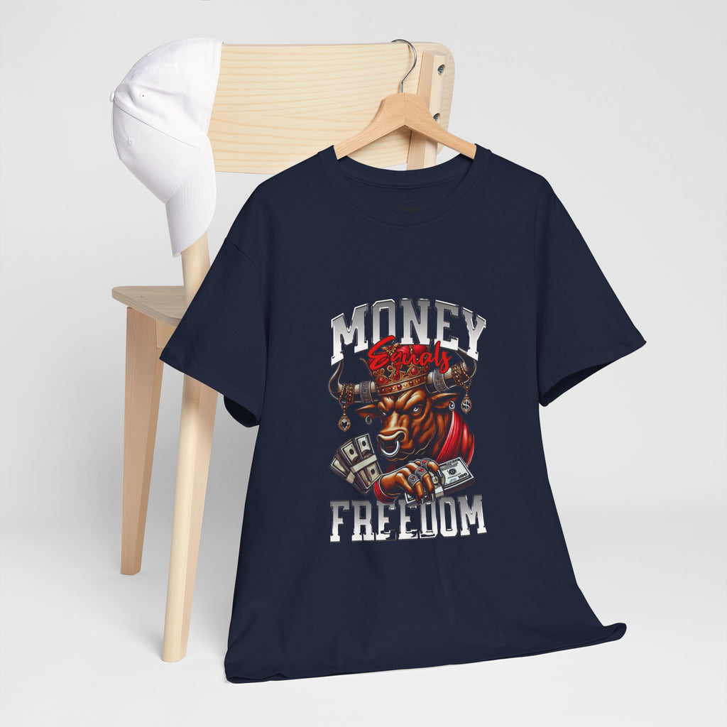 Money Over Freedom Graphic Tee — Bull with Cash Design