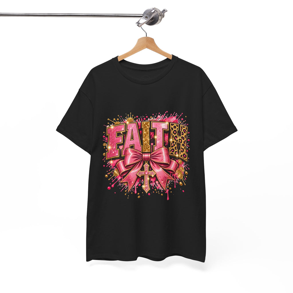 FAITH Leopard Bow T-Shirt Pink Faith Graphic Tee for Women & Girls product mockup