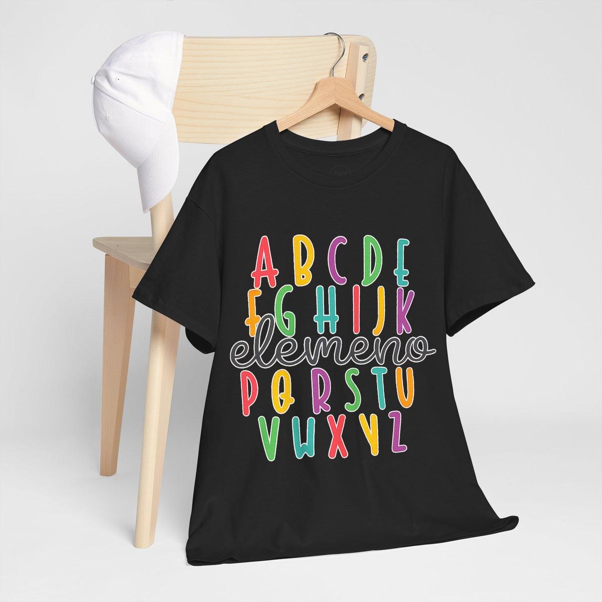 Elemeno colorful alphabet children's T-shirt — alternate product mockup