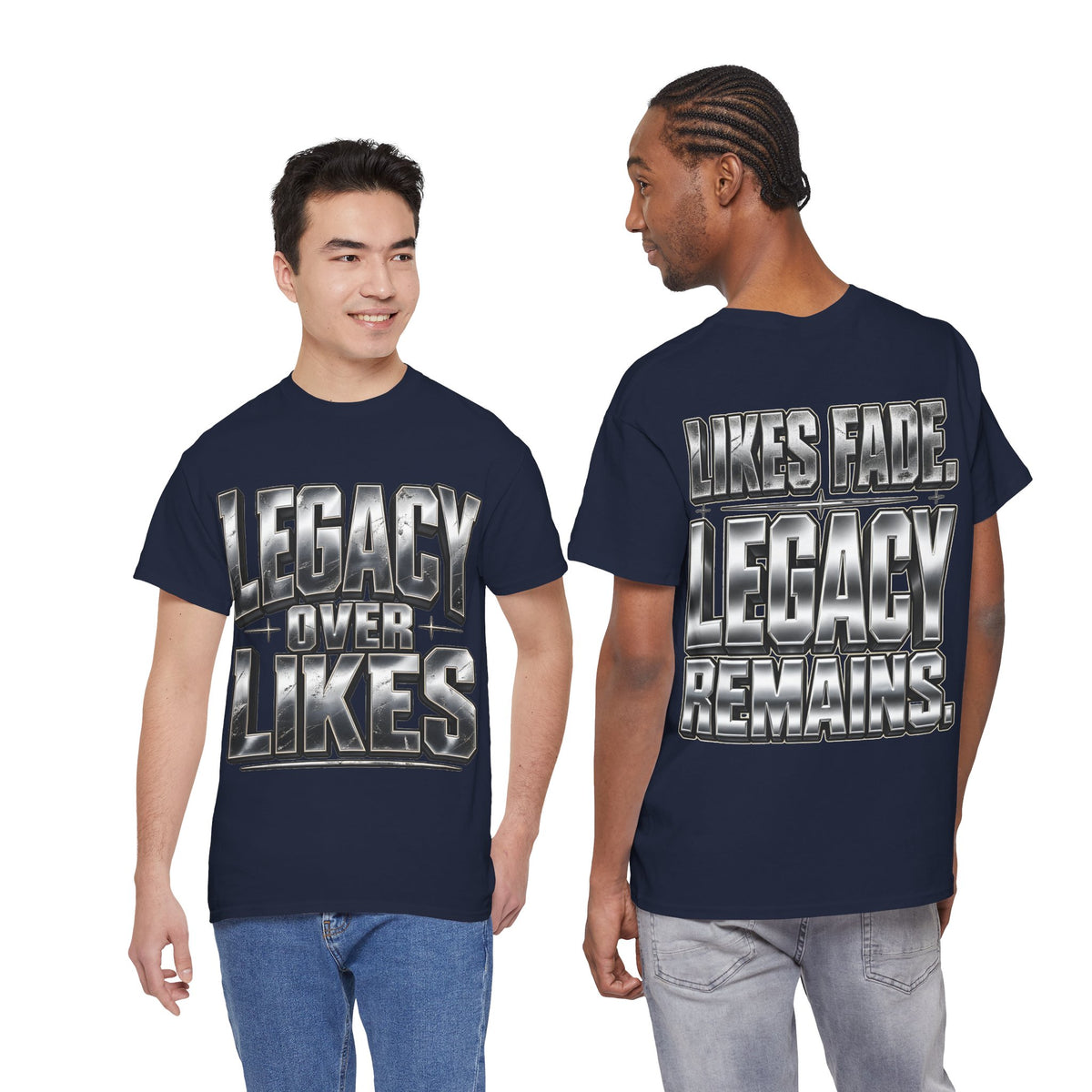 Legacy Over Likes T-Shirt | Metallic Chrome Typography, Statement Tee