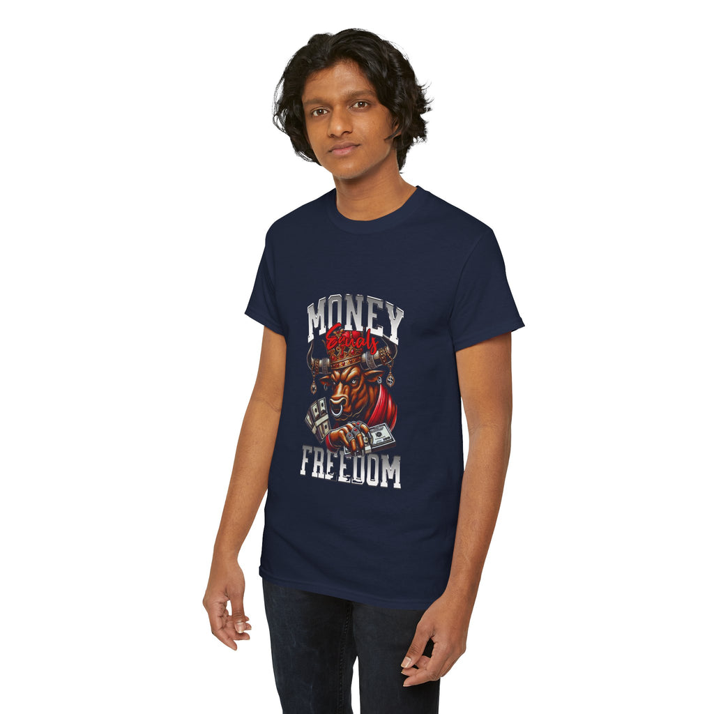 Money Over Freedom Graphic Tee — Bull with Cash Design