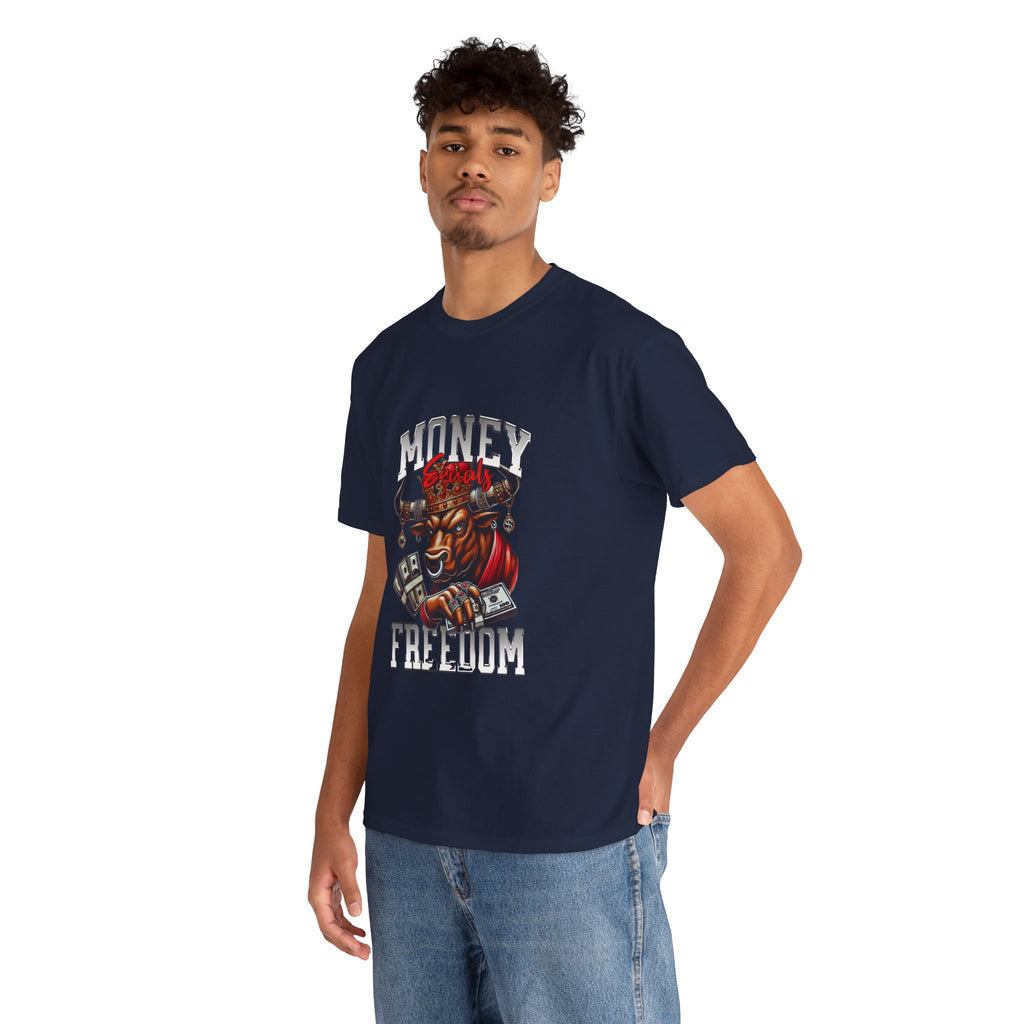 Money Over Freedom Graphic Tee — Bull with Cash Design