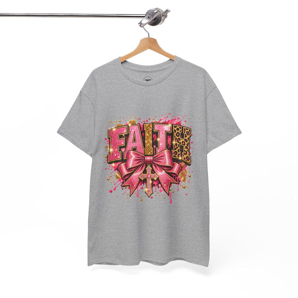 FAITH Leopard Bow T-Shirt Pink Faith Graphic Tee for Women & Girls product mockup