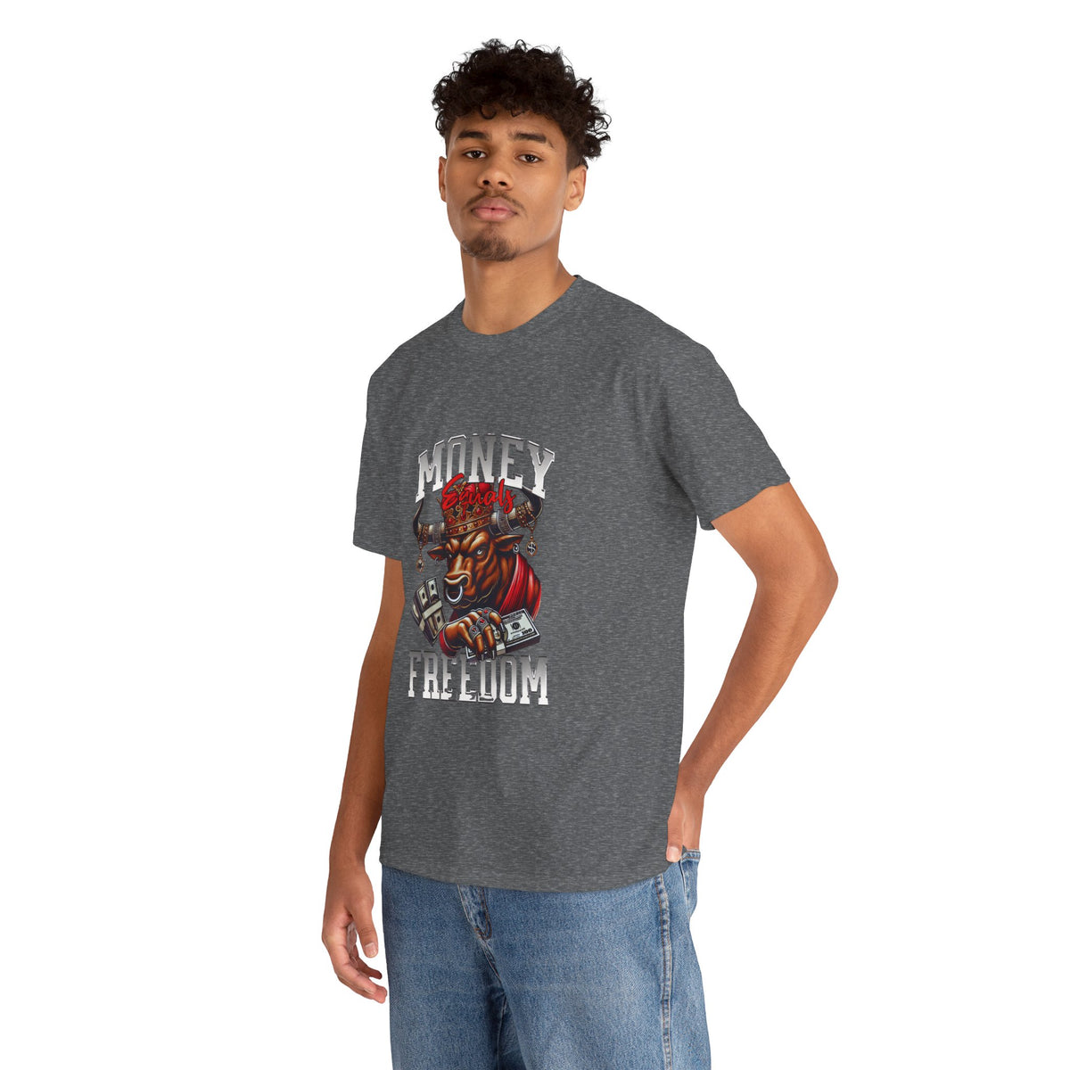 Money Over Freedom Graphic Tee — Bull with Cash Design