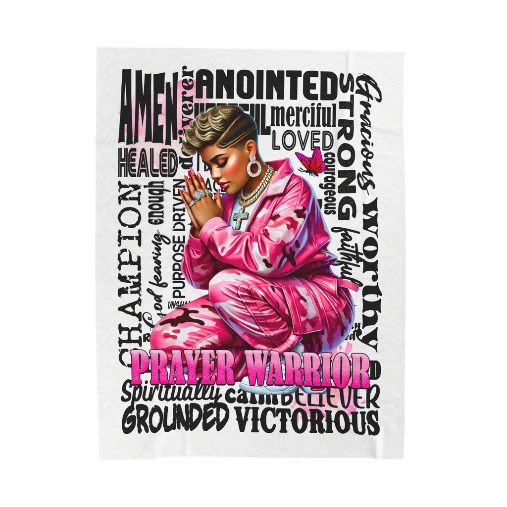 Prayer Warrior woman blanket | Christian faith scripture typography, pink praying figure