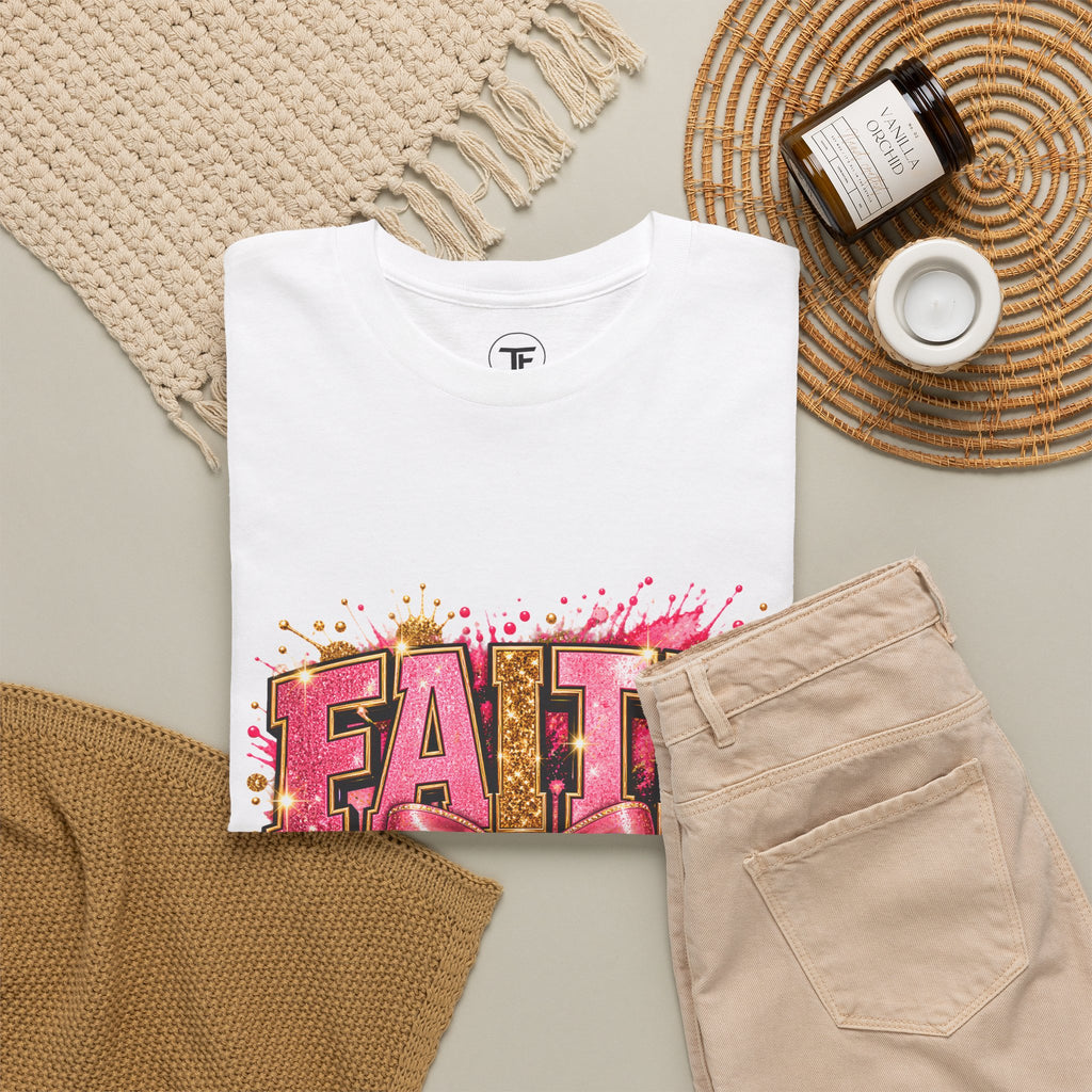 FAITH Leopard Bow T-Shirt Pink Faith Graphic Tee for Women & Girls product mockup
