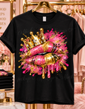 Crowned Kiss Graphic T-Shirt Gold Crown Pink Lip Art Tee product mockup