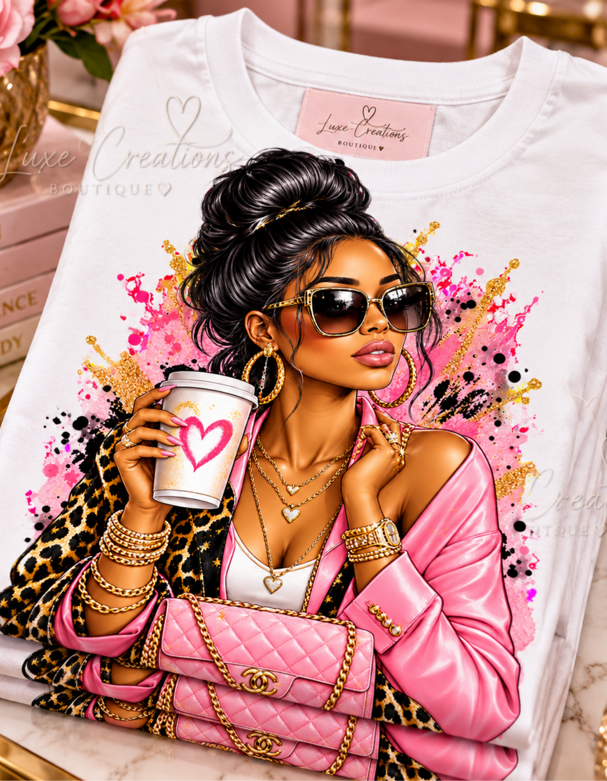 Coffee & Chic Tee Stylish Woman Graphic T-Shirt product mockup